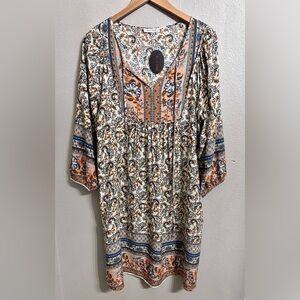 Bluetime Women’s Casual Beach Cover Up Loose A Line Boho VNeck 3/4 Sleeve Size M